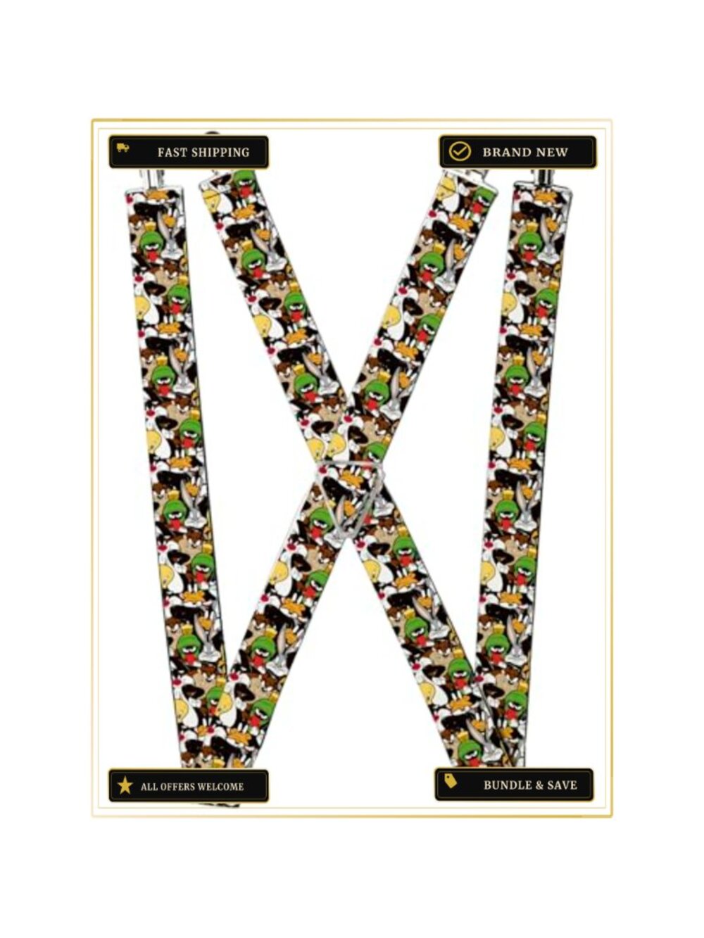Looney Tunes Suspenders 1.5 Inch Wide Elastic Adjustable Steel Plated